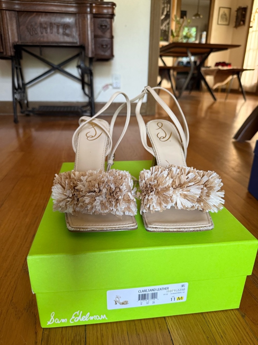 Sam Edelman Clare Beige Pom-Pom Strap Heeled Sandals size 11